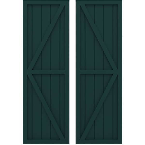 Ekena Millwork Americraft 5-Board Wood 2 Equal Panel Frmd Board-n-Batten Shutters w/Dbl Z-Bar, ARW102BF518X75FGH, PR ARW102BF518X75FGH - main